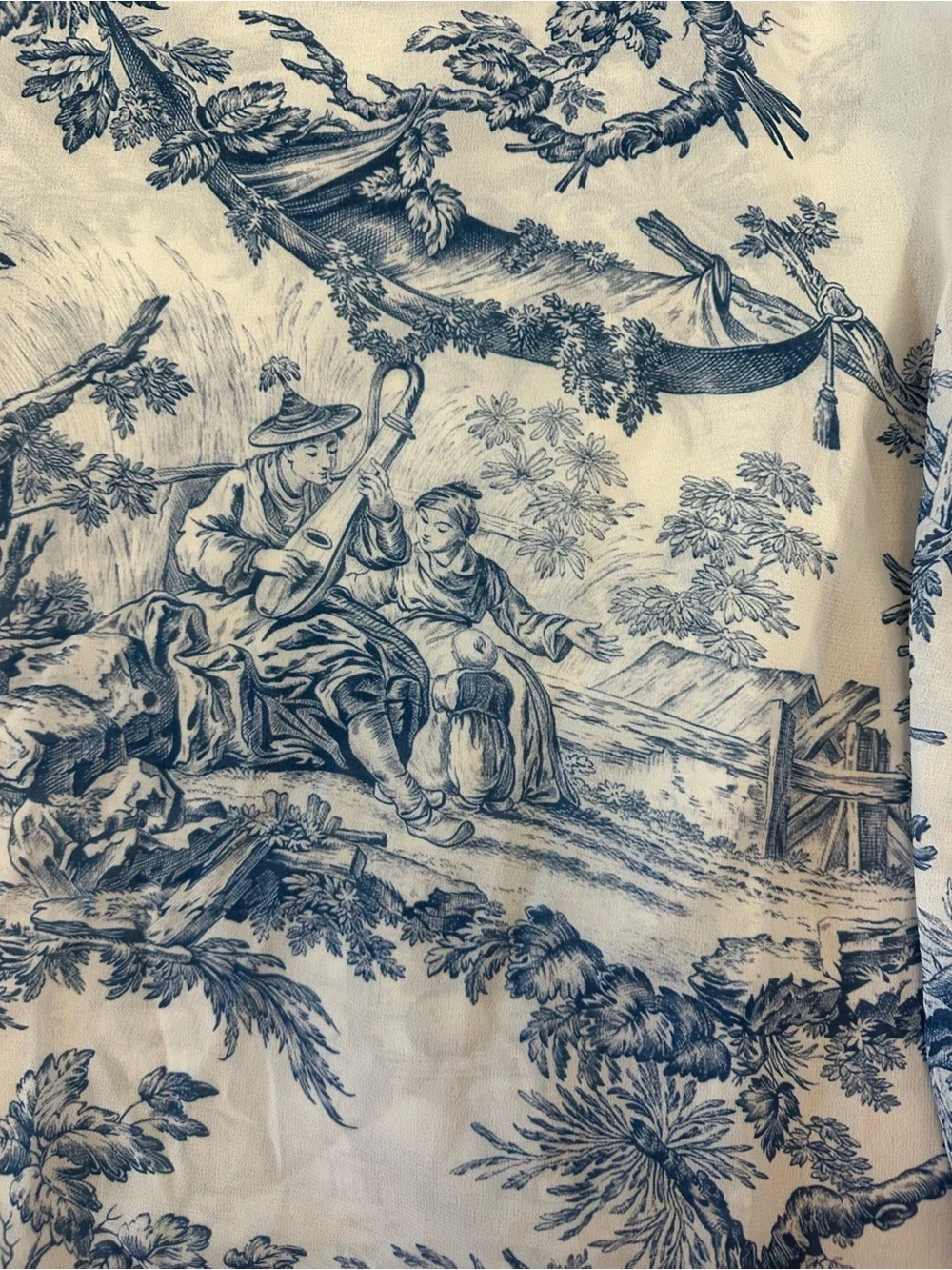 Blue & White Toile One Piece Swimsuit with Matching Sheer Sarong Cover-Up Set